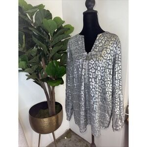 Michael Kor Sliver  Women's Shirt Metallic Silver Medium 1/4 zip Holiday Party